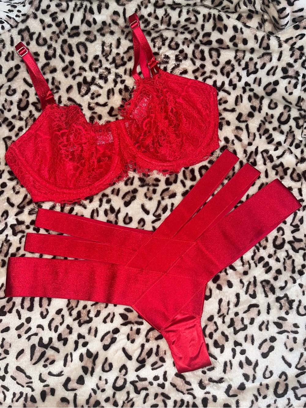 Victoria’s Secret Red Lace Dream Angels Bra & Very Sexy Cheeky Panty (Size: 36D)